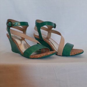 Kenneth Cole teal green and tan leather sandal